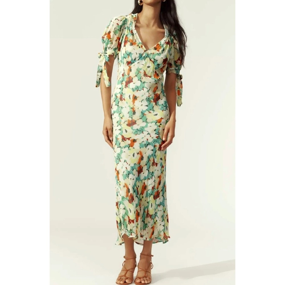 Anthropologie Midi Dress Chiffon Floral Slip Green Sage Multi S NWT Romantic - Picture 12 of 12